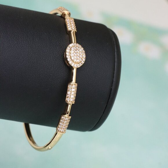 Rose Gold Bangle with Oval CZ Center and Textured Segments, XPBL0597 - Picture 10 of 12